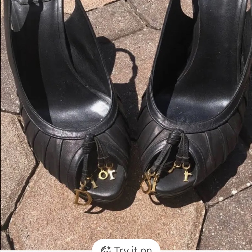 Dior Elegant Black Heels with Gold Charms